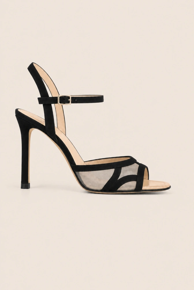 Giulia – black sandals with mesh details
