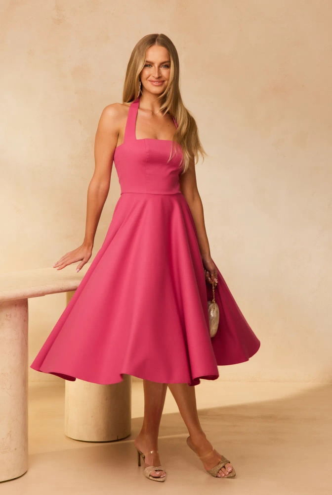 Albena – pink midi dress with neck tie