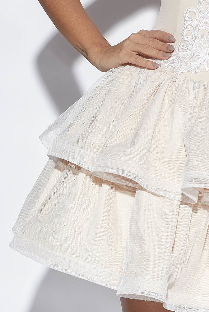 POLA - BEIGE FLARED DRESS WITH EMBROIDERY