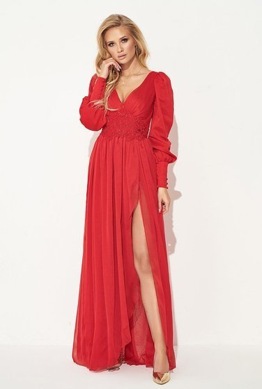 Pilar - red long dress with embroidery