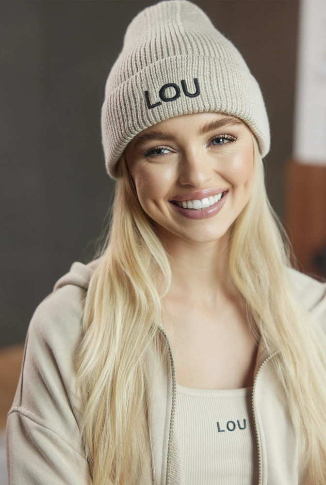 Beige Winter Beanie with Lou Logo