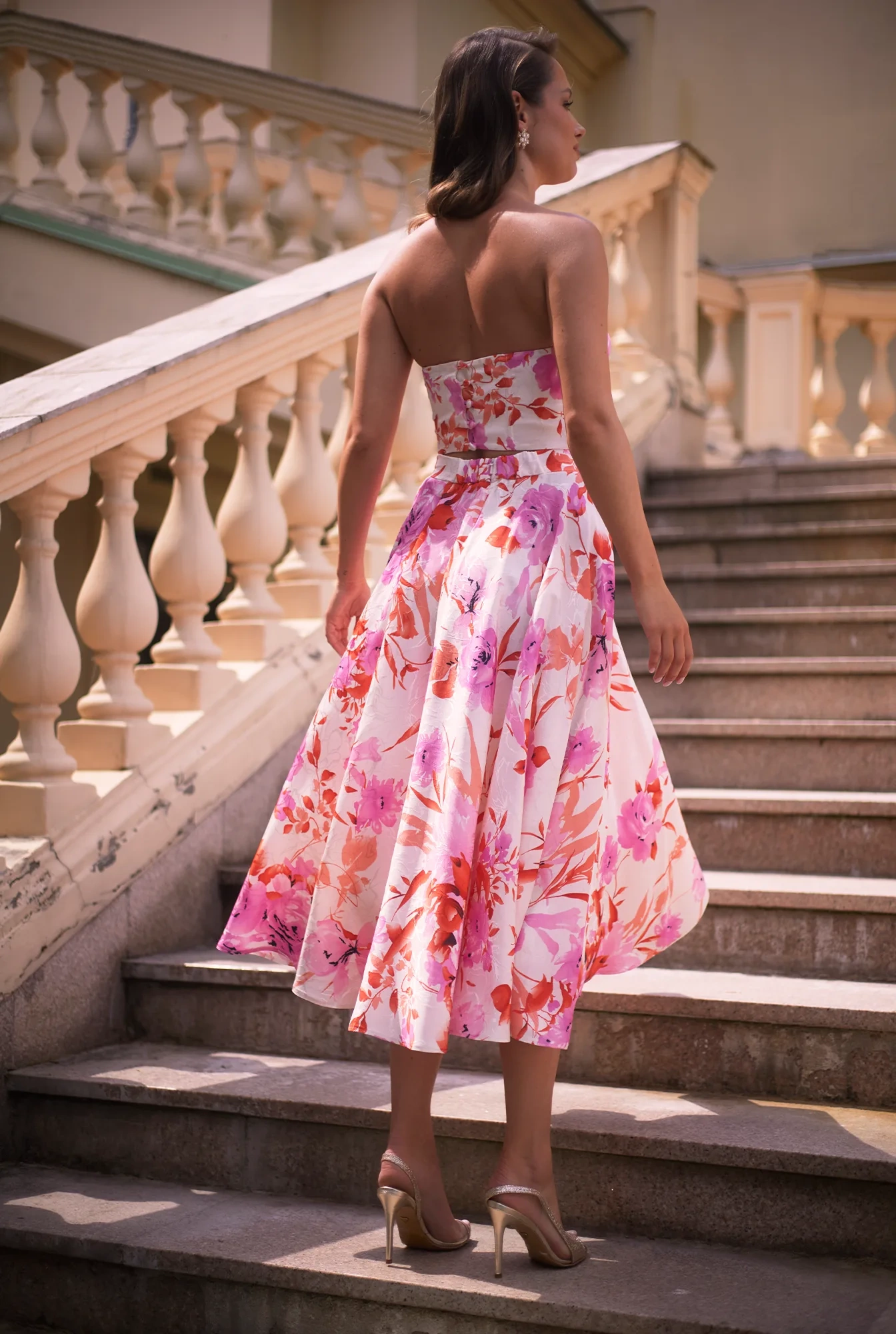 Donatella - Skirt + bralet set with corset neckline in floral pattern