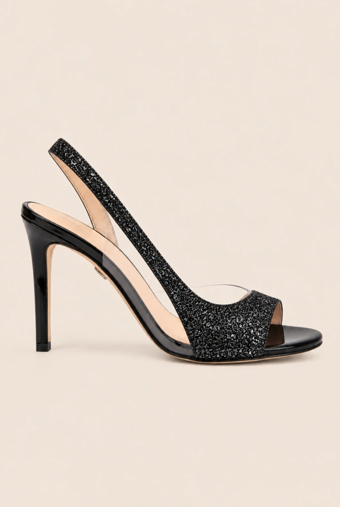Valles - black glitter sandals with transparent details