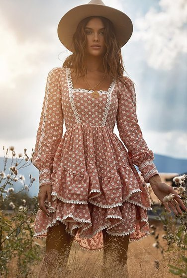 Kansas - a boho style dress in a brick shade
