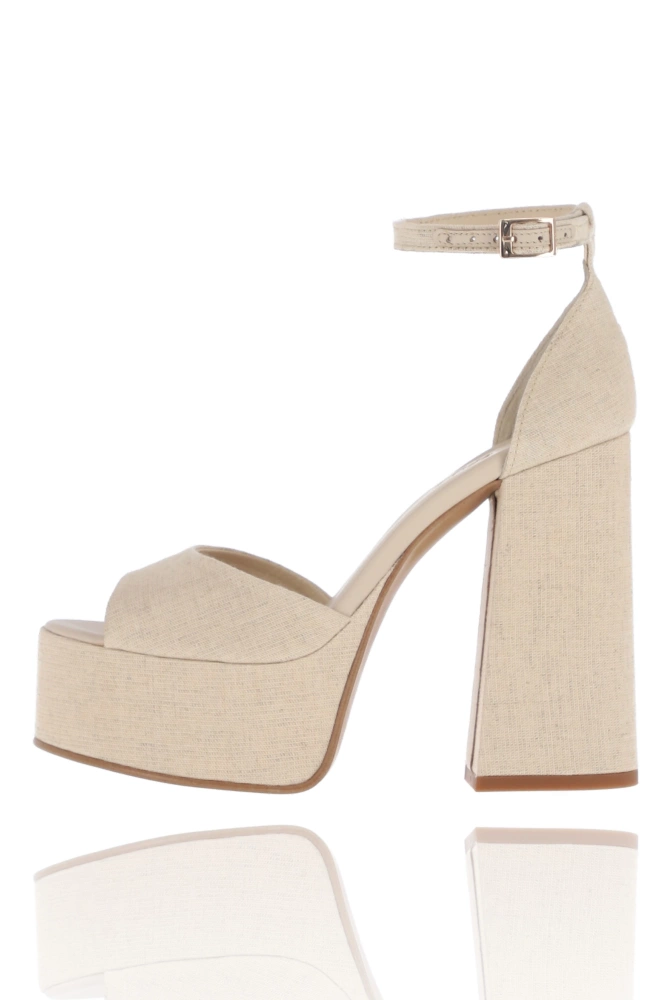 Linen - Linen platform sandals with leather lining and gold buckle