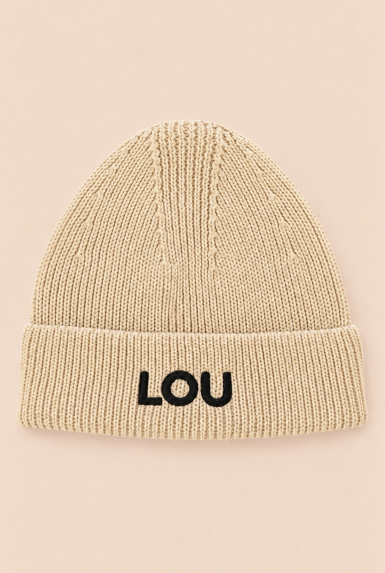 Beige Winter Beanie with Lou Logo
