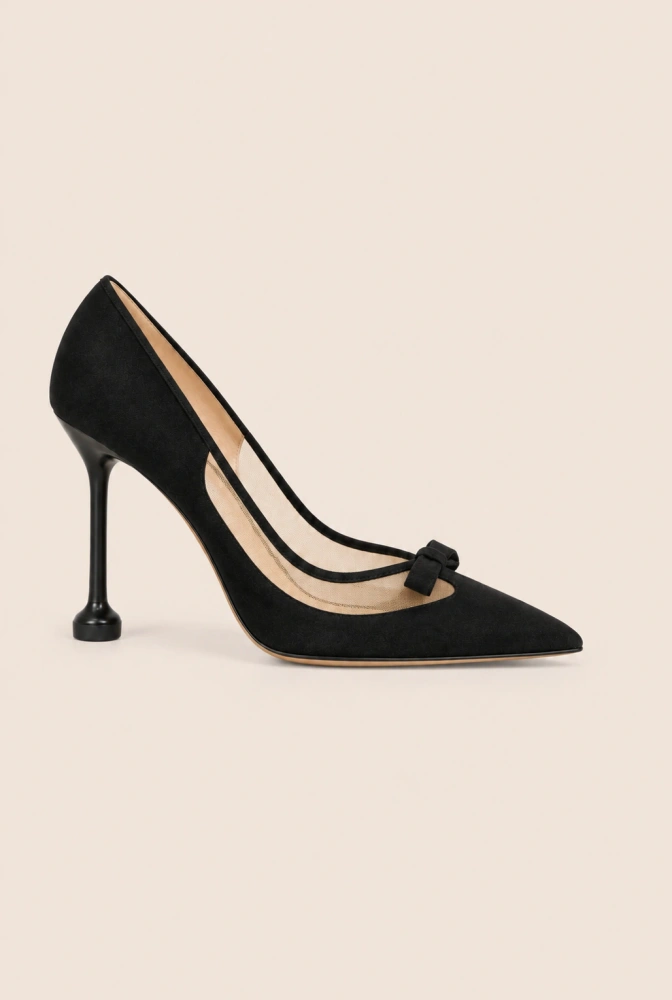 Francy – black suede stilettos with transparent mesh