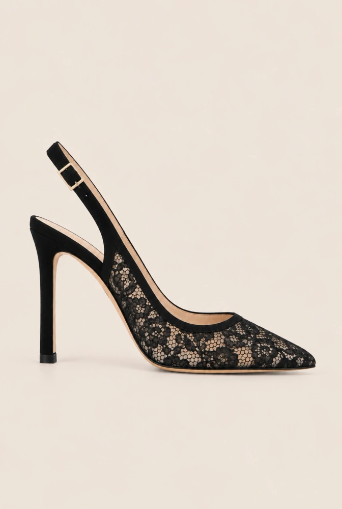 Lessy – black lace high heels with suede inserts