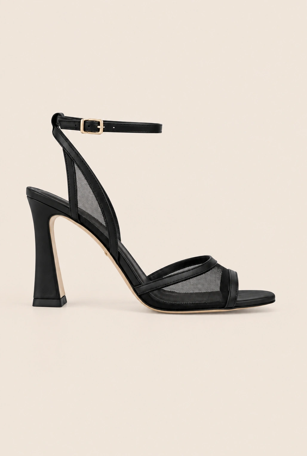 Sense – black heeled sandals with decorative mesh