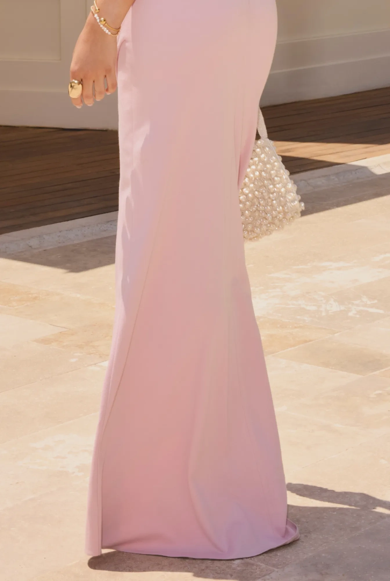 Amaya – asymmetrical maxi dress in a dusty pink shade