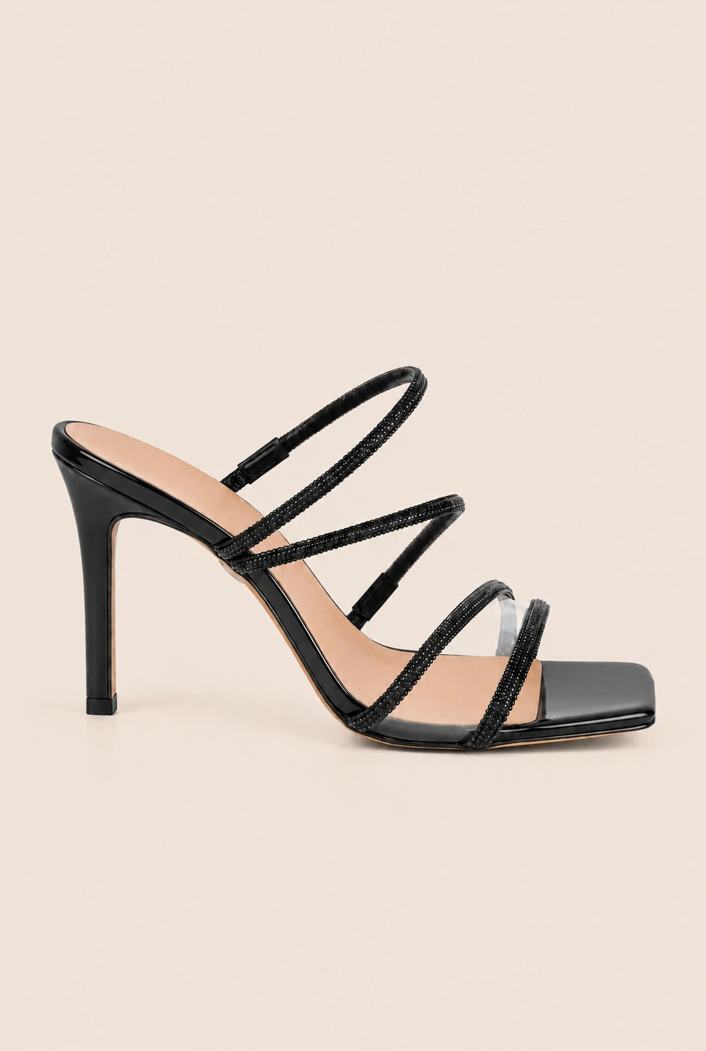 Athina - black patent leather mules with zircons