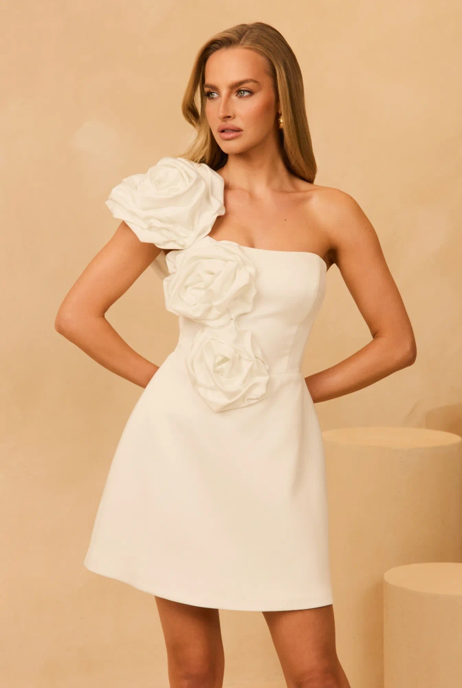 Tinsley – corset mini dress with hand-arranged flowers