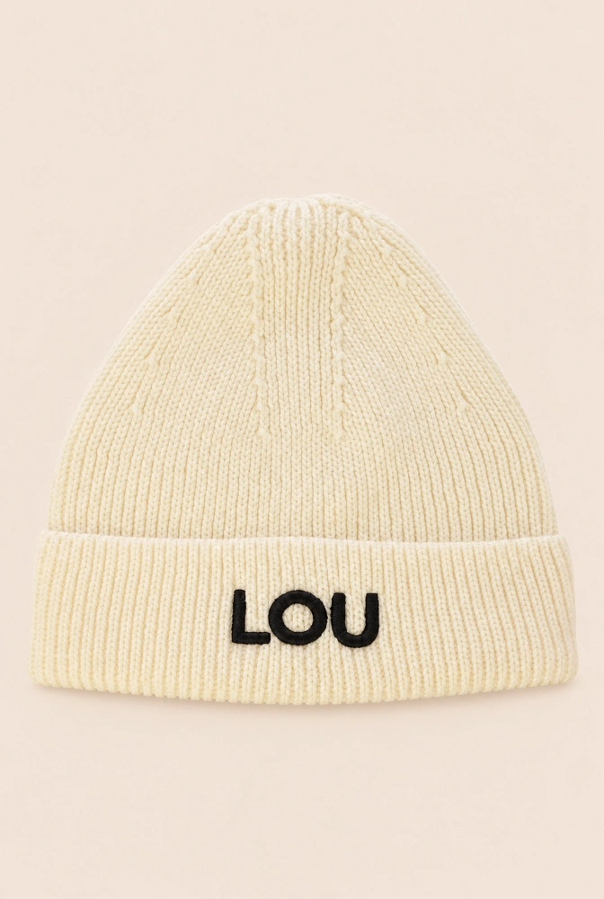 Winter Beanie with Lou Logo in Ecru Color