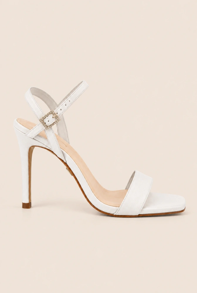 Tahi - White Satin Heeled Sandals with Elegant Leather Insole