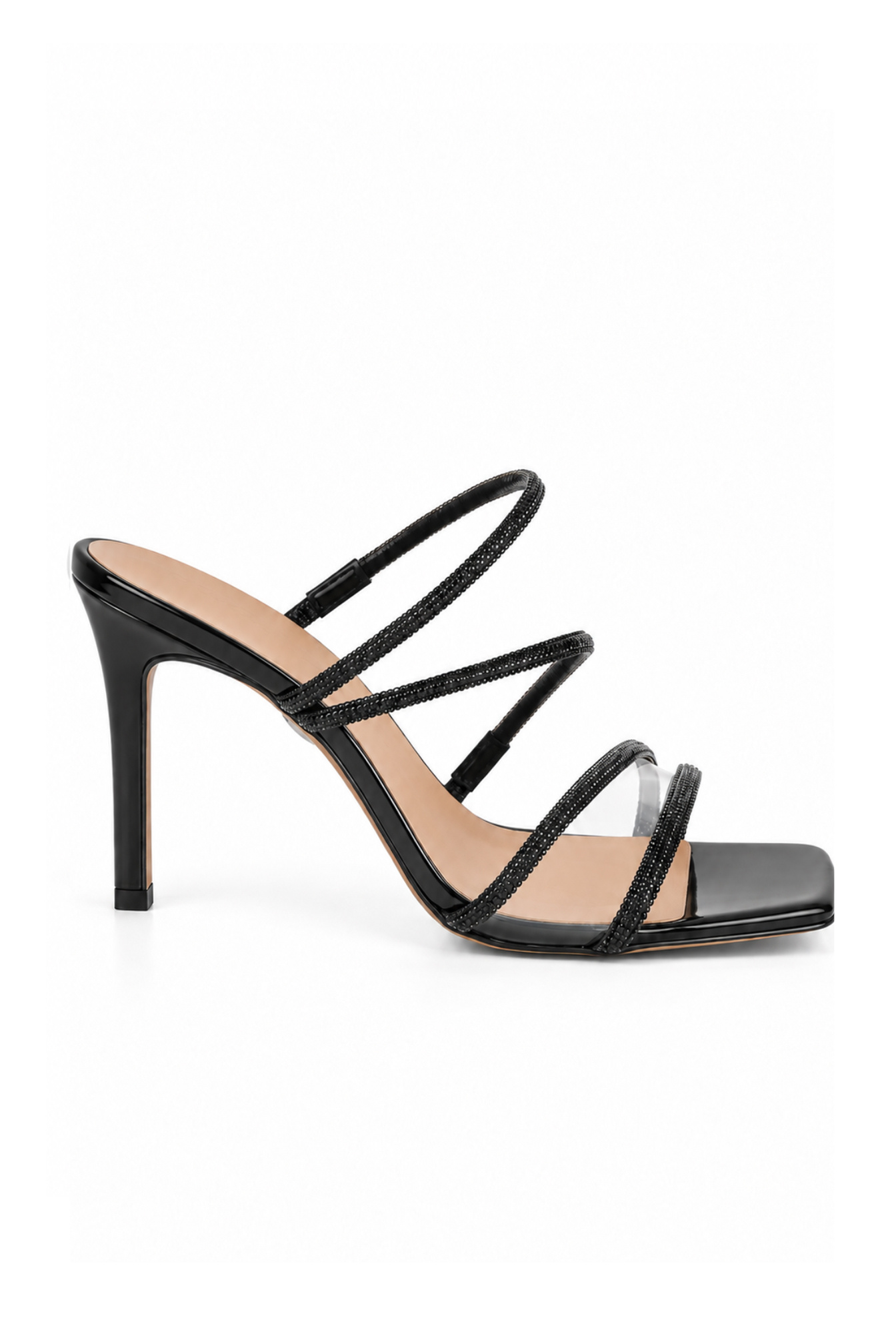 Athina - black patent leather mules with zircons