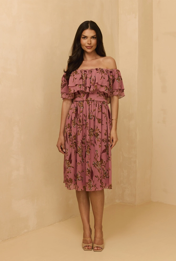 Lavinia - Midi dress in dirty pink with floral prints
