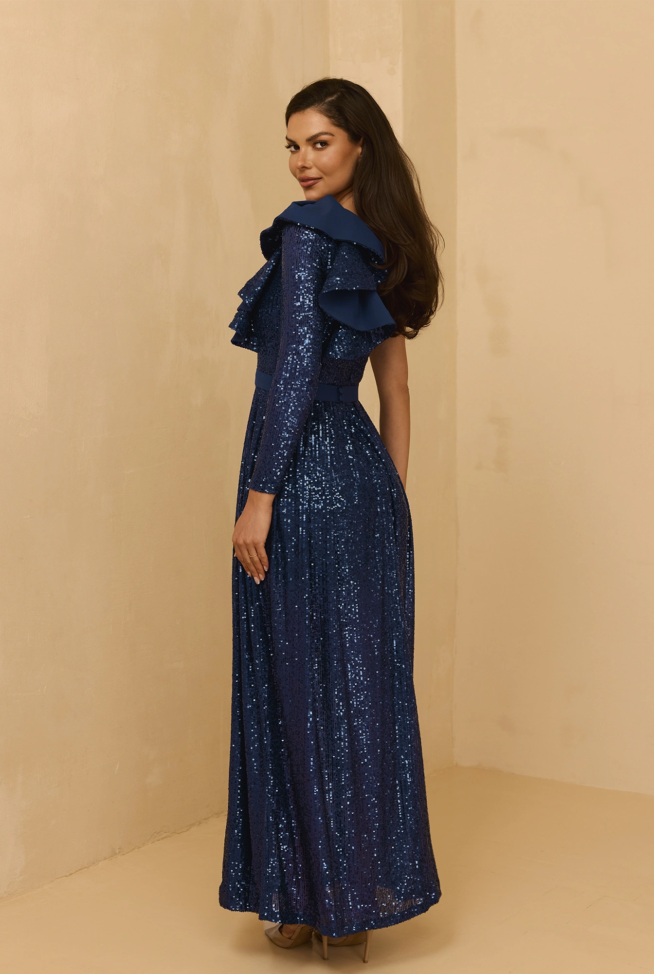 Yasti - long sequin dress in navy blue shade