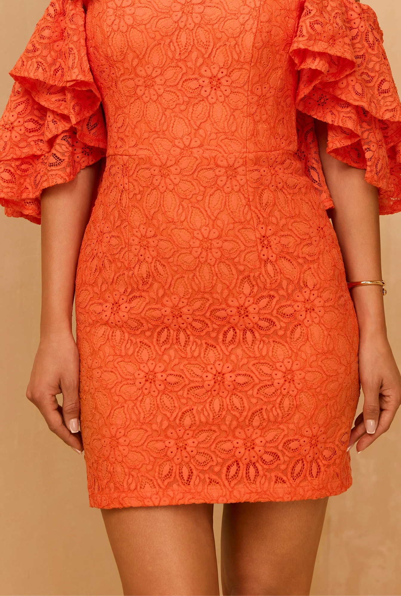 Sucre - Elegant mini lace dress in invigorating orange