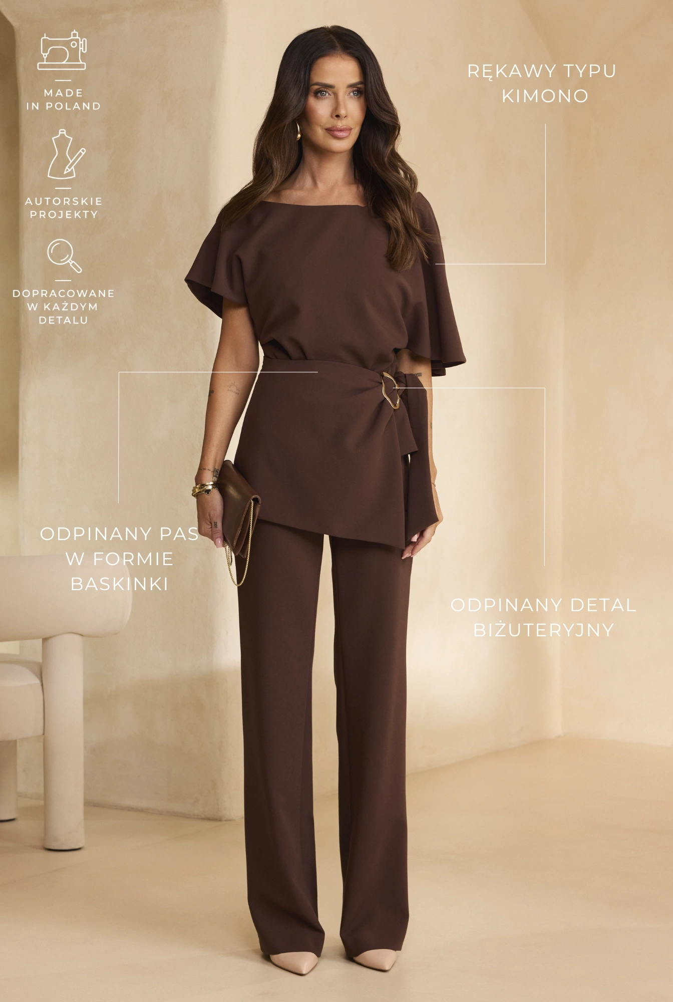 Padera – brown set: blouse + trousers