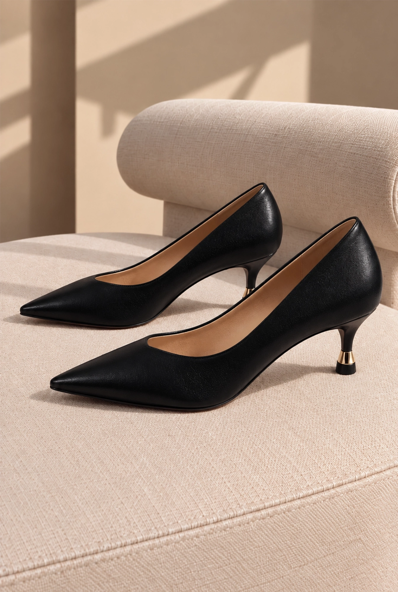 Samos – black pumps with a gold heel detail