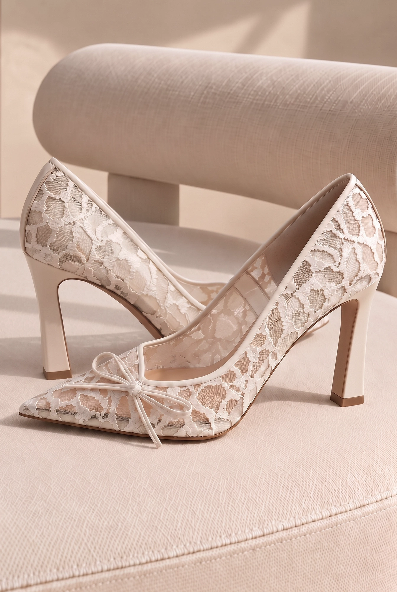 Stina – embroidered ecru pumps