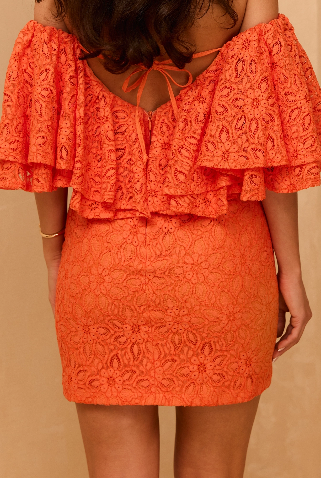 Sucre - Elegant mini lace dress in invigorating orange