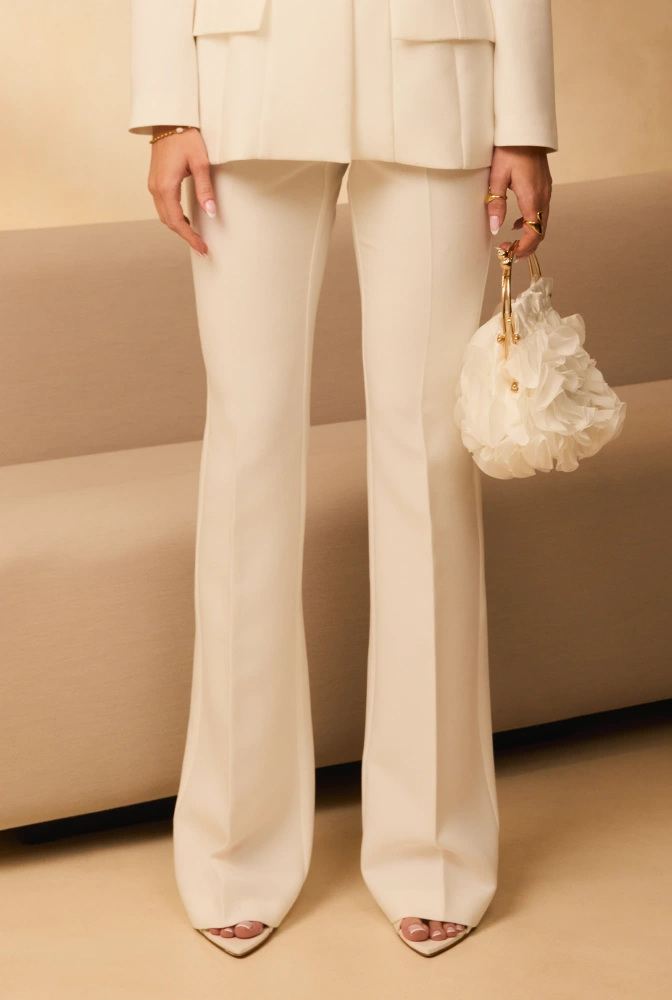 Sevil – ecru high-waisted trousers