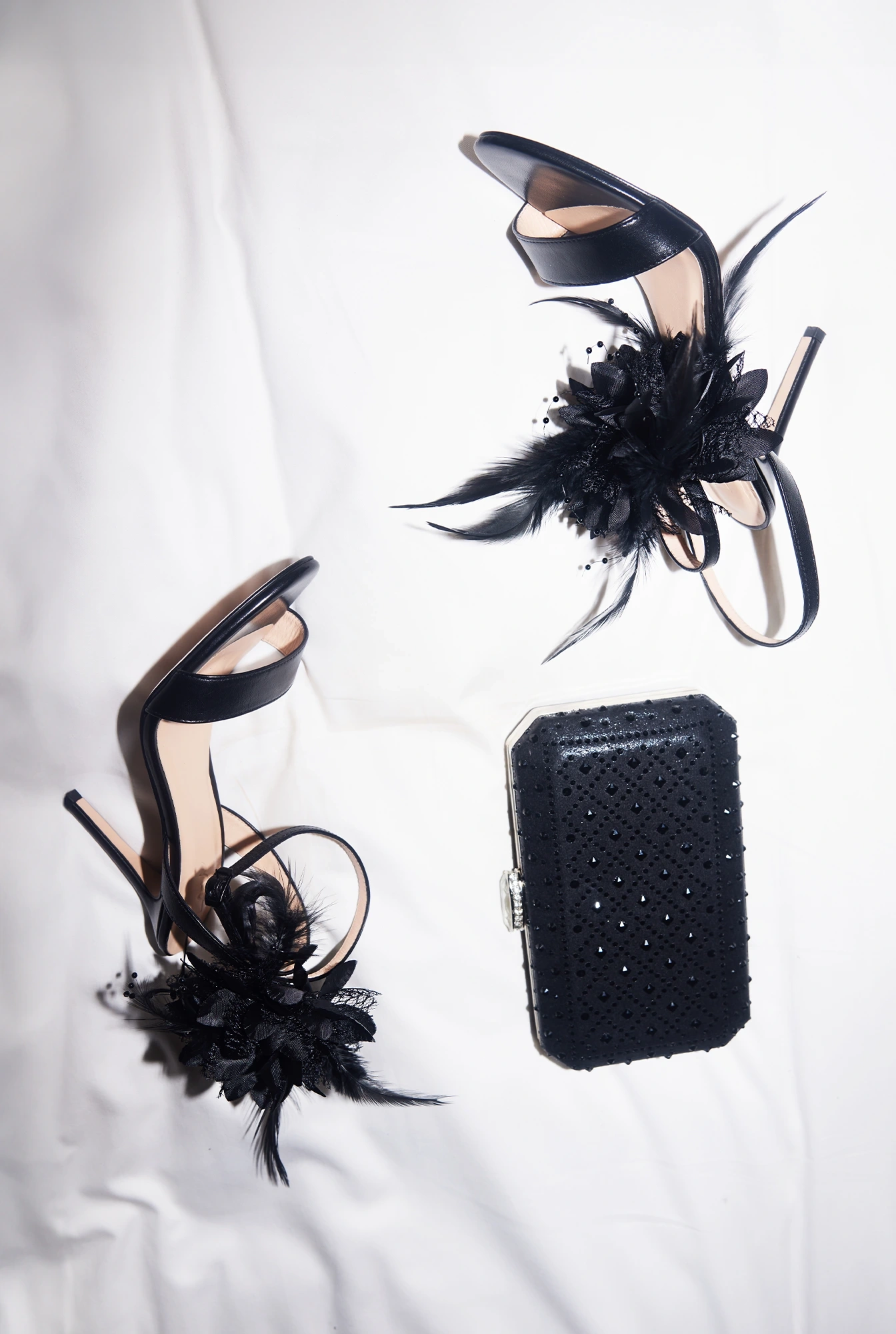 Brinley - Classic Black Stilettos with Matching Flower with Feathers