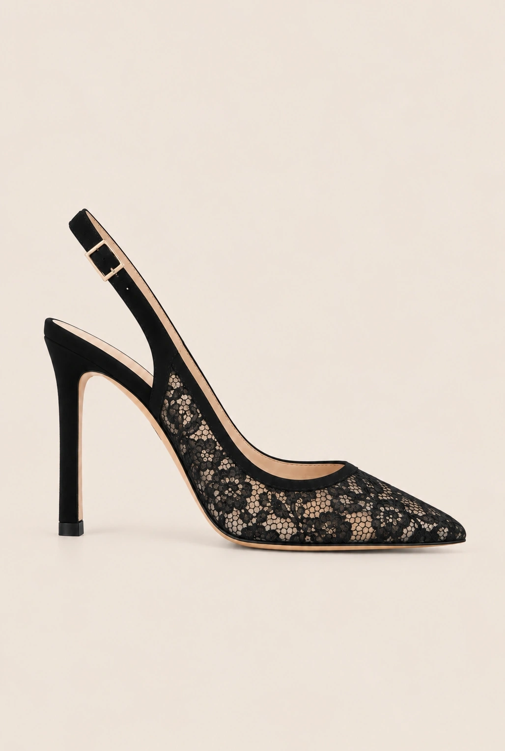 Lessy – black lace high heels with suede inserts