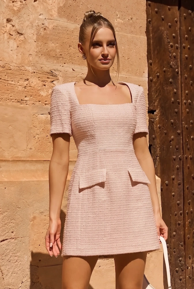 Sloane Pink - mini dress with shoulder pads