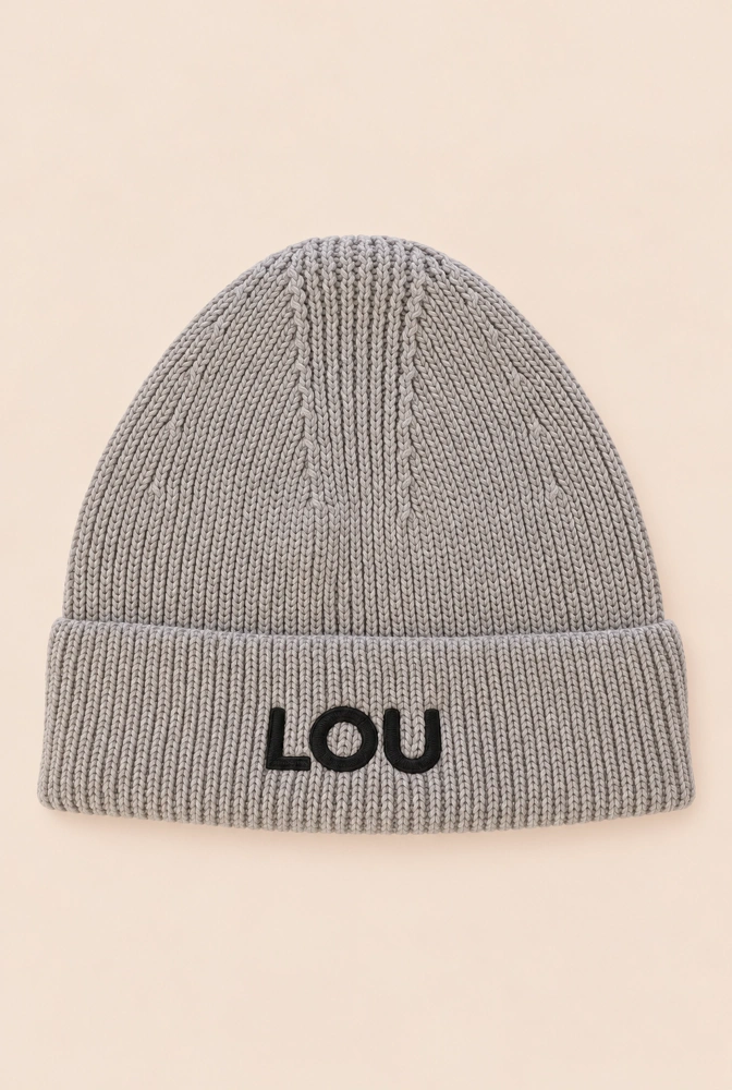 Grey Winter Beanie with Lou Logo