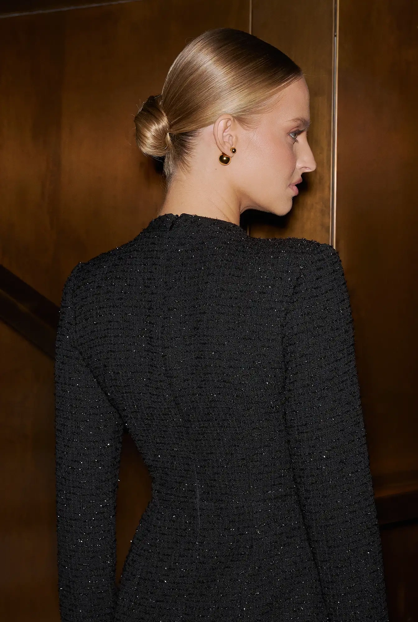 Esvet - black mini dress with decorative brooches