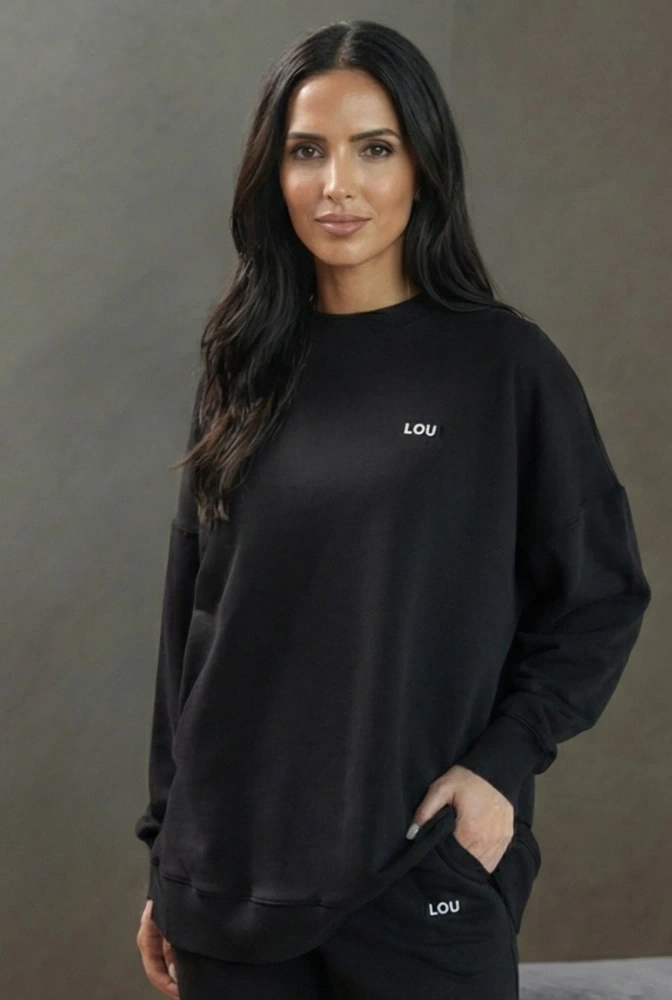 																							Saura Black - Lightweight, Comfortable Black Sweater with Logo
																					