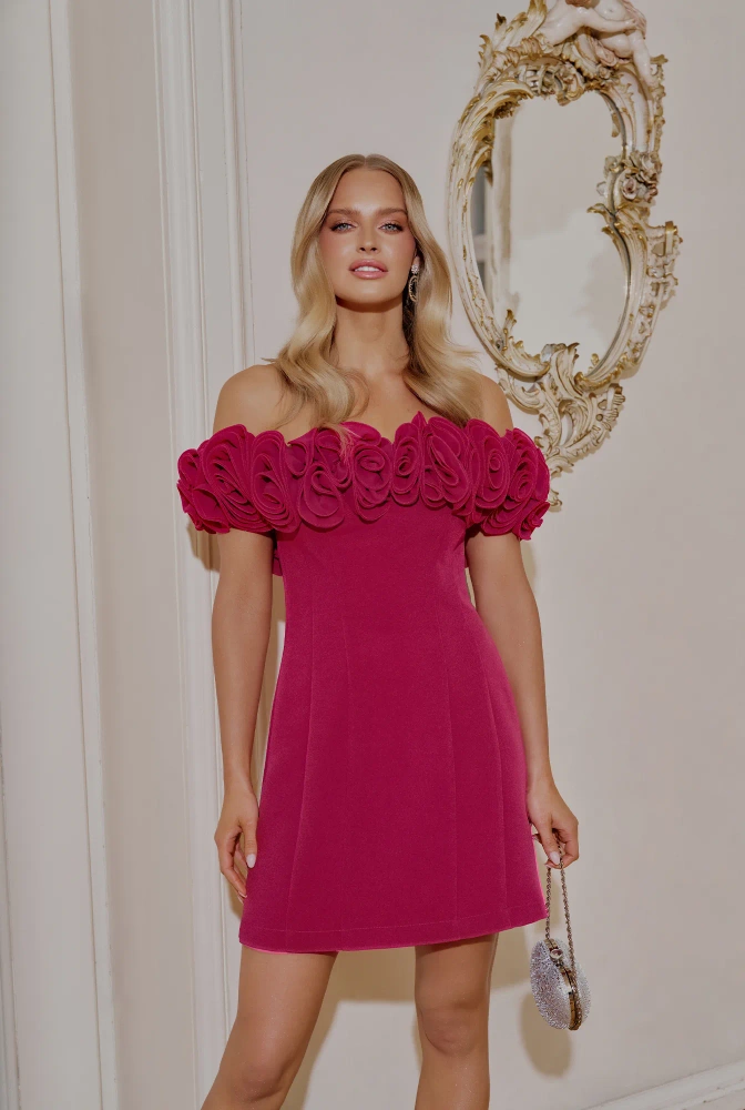 																							Graft - pink mini dress with floral embellishment
																					